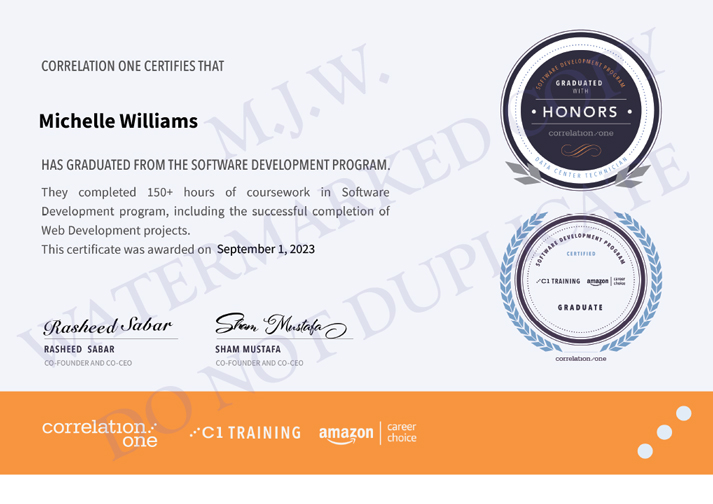 Michelle's Software Developer Certificate