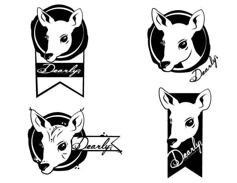 Rough sketches of logo ideas featuring a deer