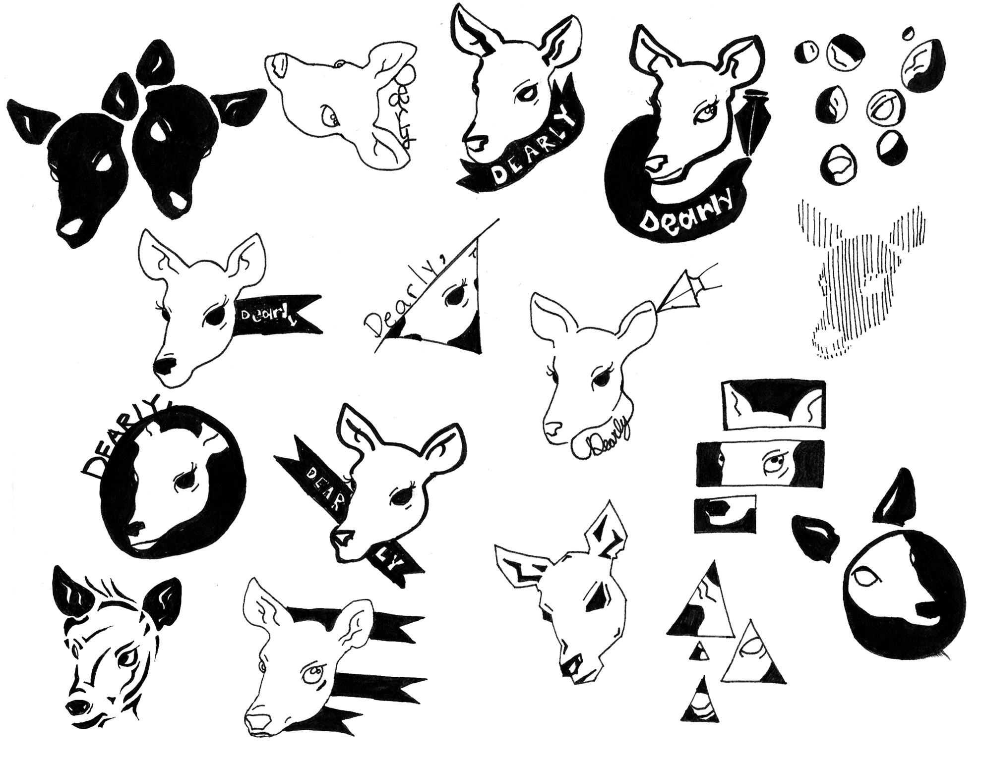 Hand drawn deer head logo concepts