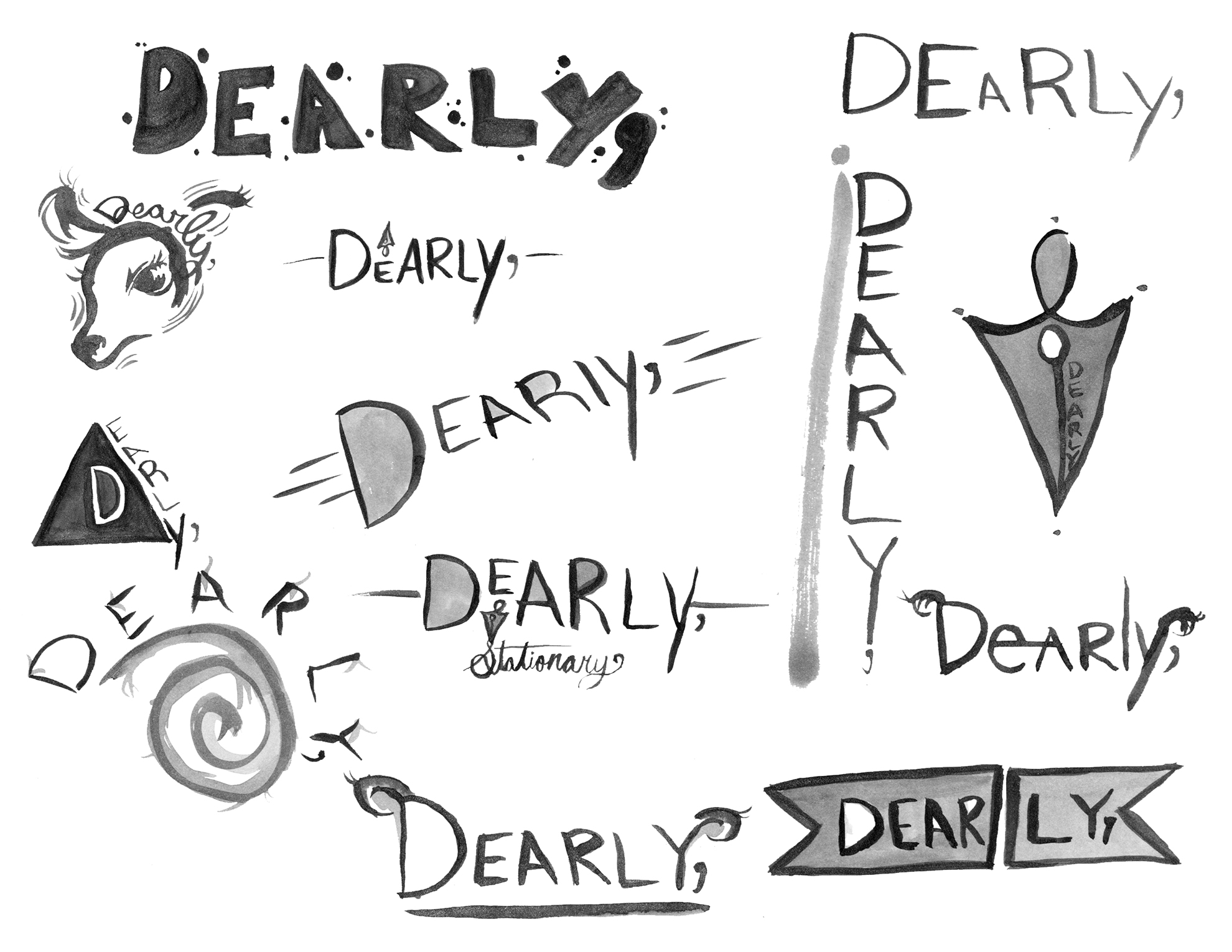 Dearly Design Logotype rough drawings