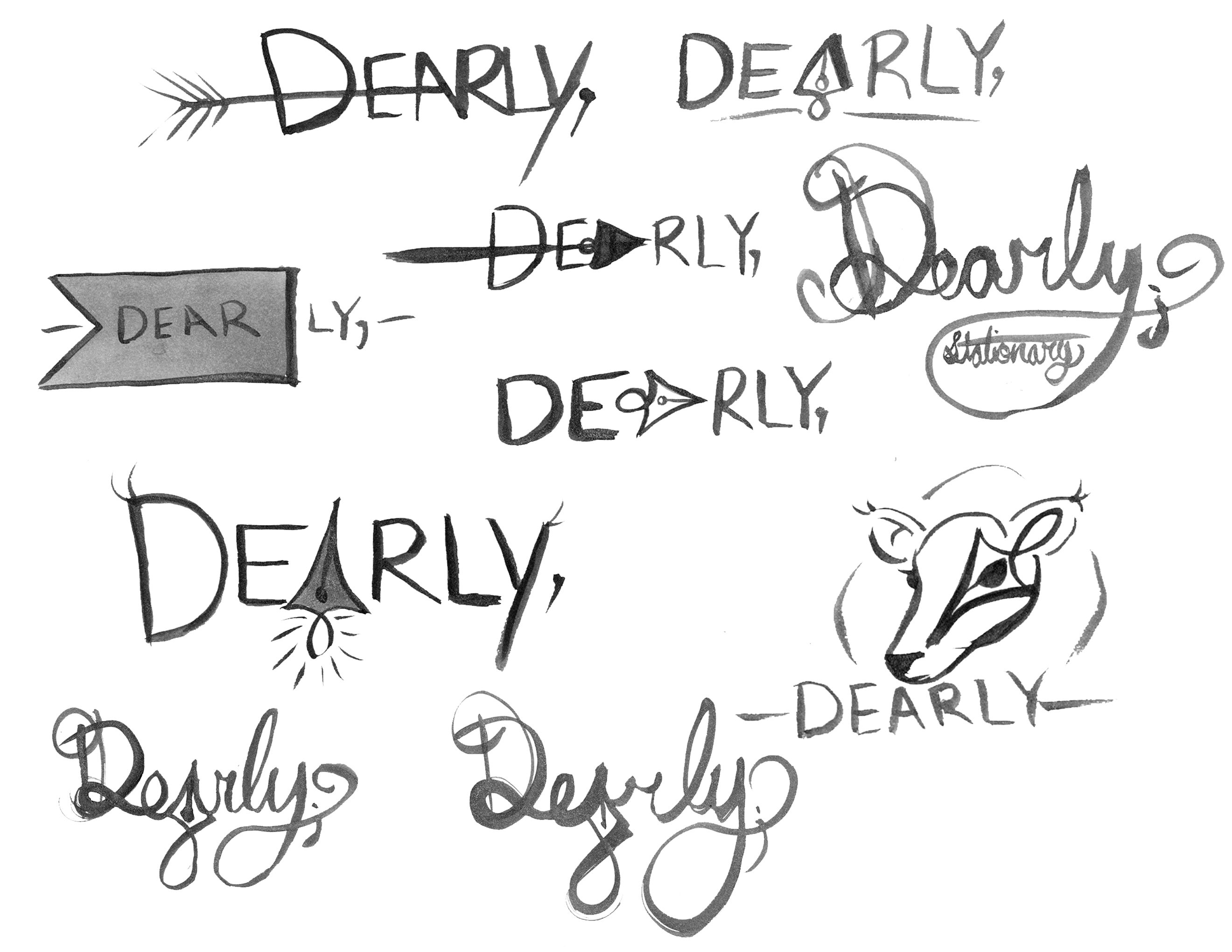 Dearly Design Logotype rough drawings