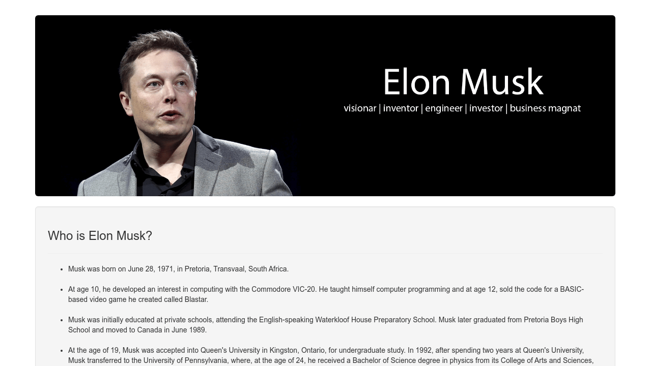 Codepen Elon Musk Tribute Page