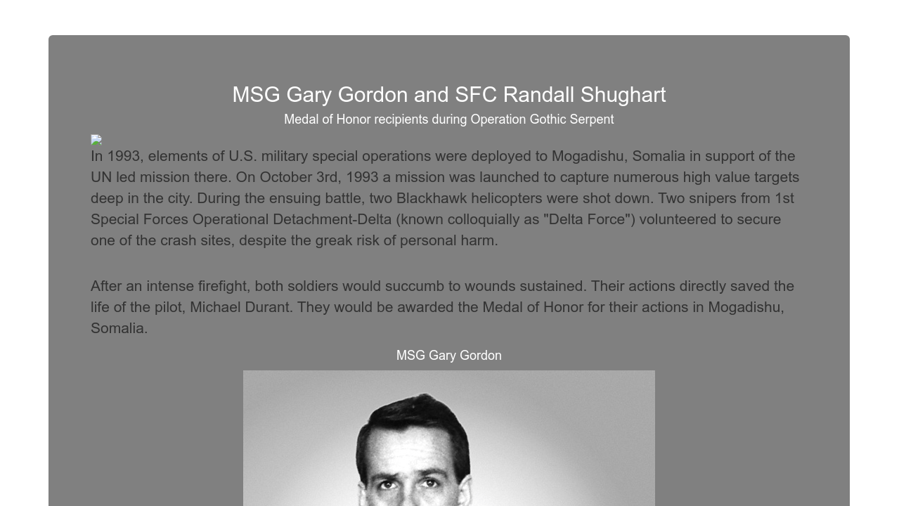 Tribute Page For Gary Gordon And Randall Shughart