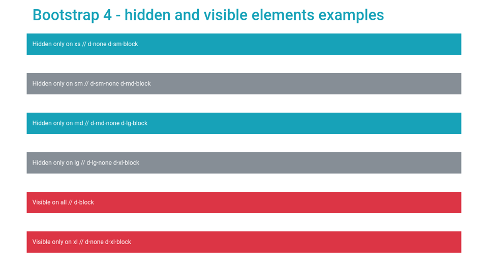 Bootstrap 4 Hidden And Visible Elements Examples Bootstrap 4 Hidden And Visible Elements Examples