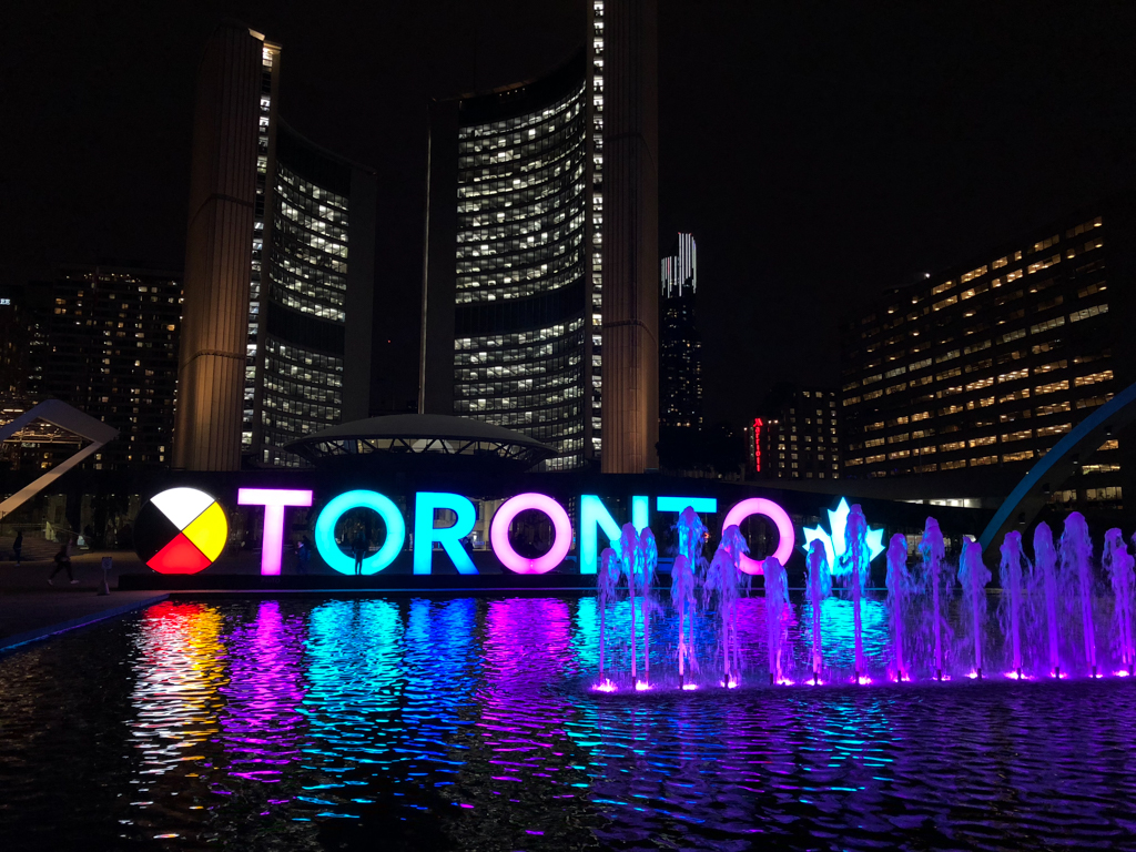 the Toronto light up sign at night
