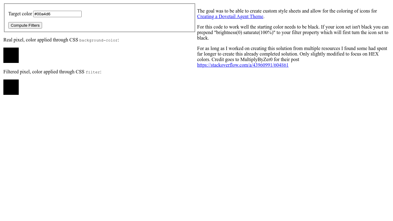 CSS filter generator to convert from black to target hex color
