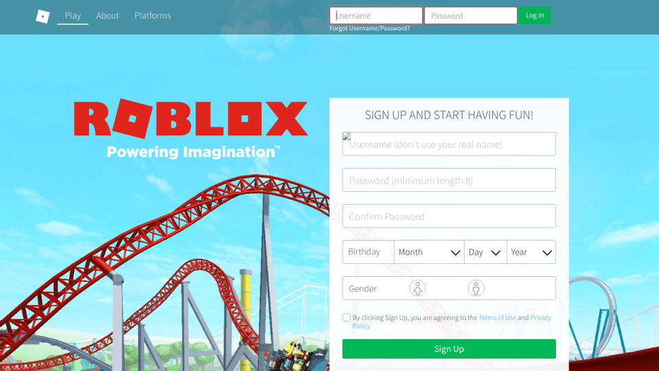 Roblox - roblox login sign up page
