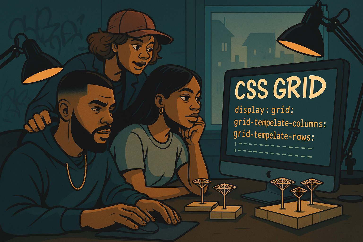 Generated image of some people working at a computer and we're hoping they find the typos