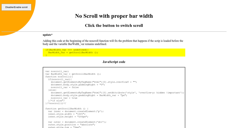 No Scroll With Proper Bar Width Plain Js