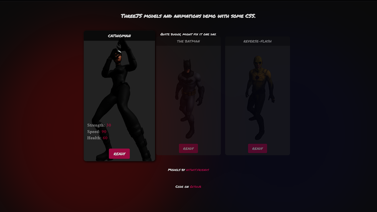 ThreeJS Cards scene demo with animated models
