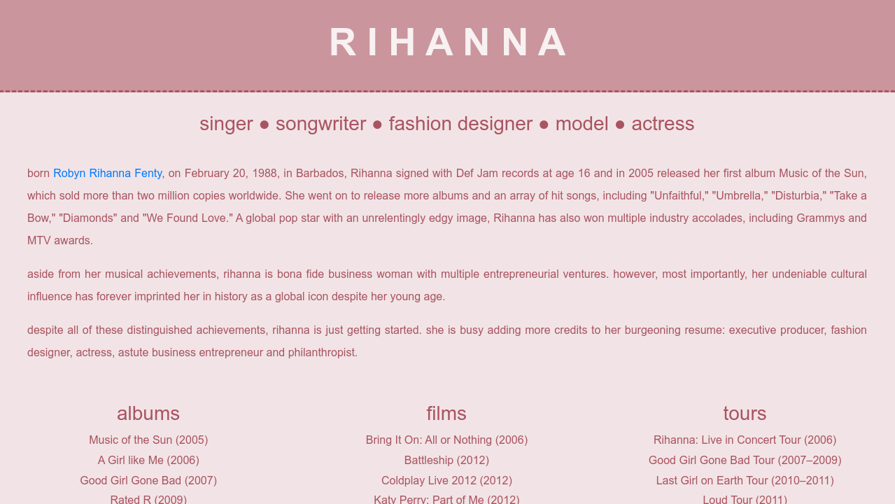 Rihanna Tribute Page
