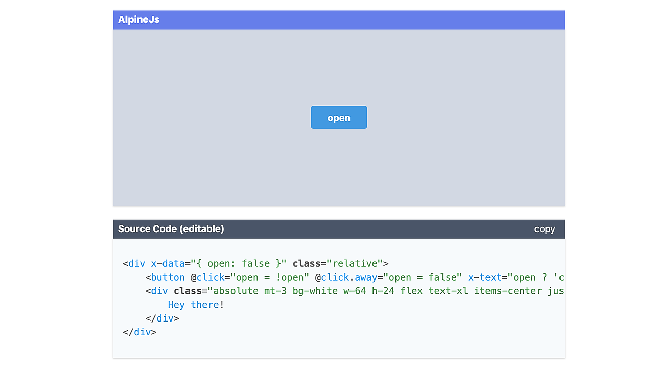 AlpineJS Demo Playground/ Live Edit Component