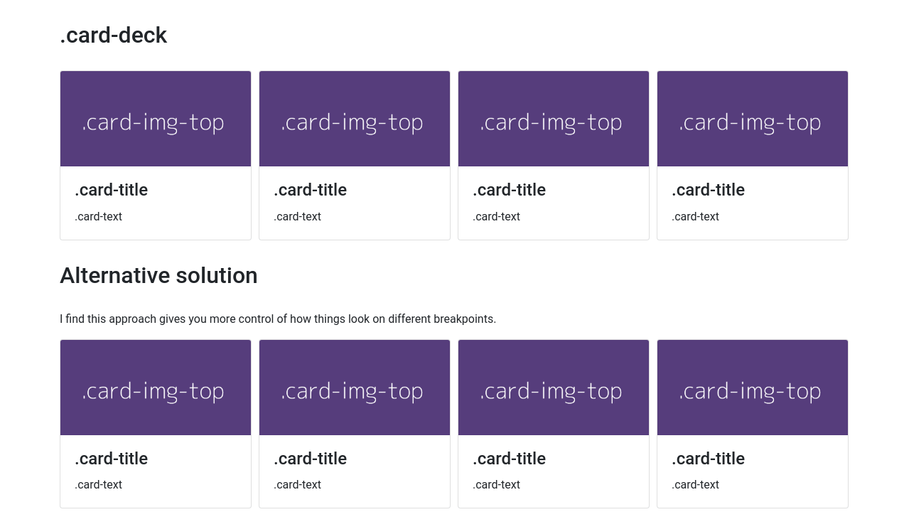 card deck with narrow columns bootstrap 4
