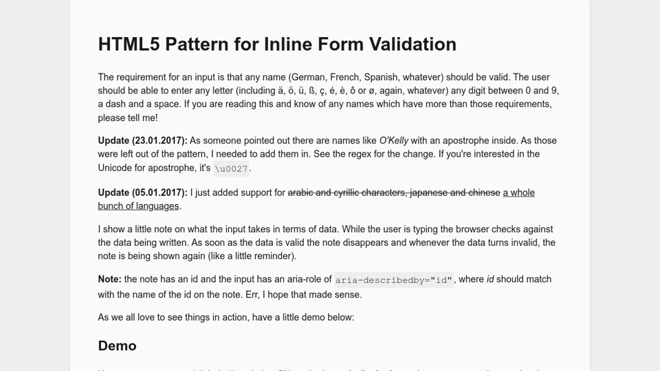 Inline Form Validation With Pattern Inline Form Validation With Pattern