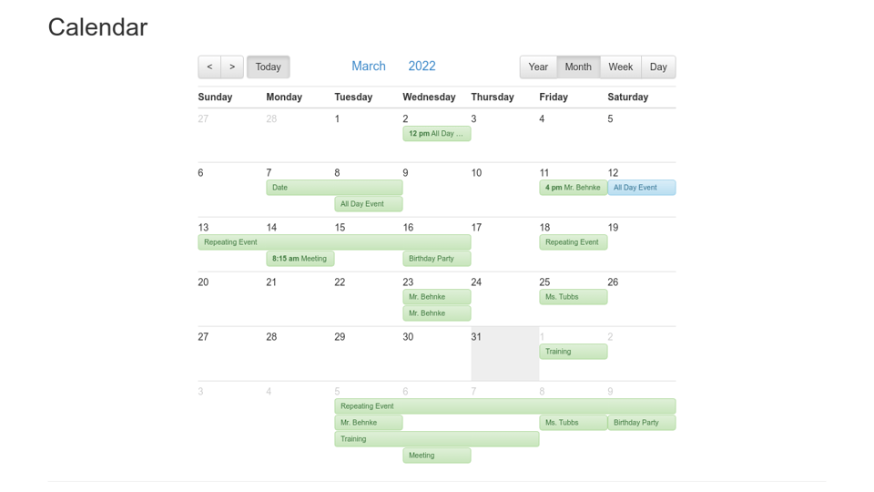 Bootstrap Compatable Calendar
