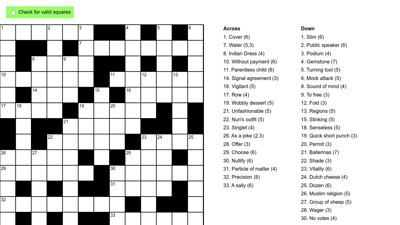 Pure CSS crossword - CSS Grid