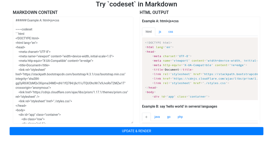 Remark Codeset Demo
