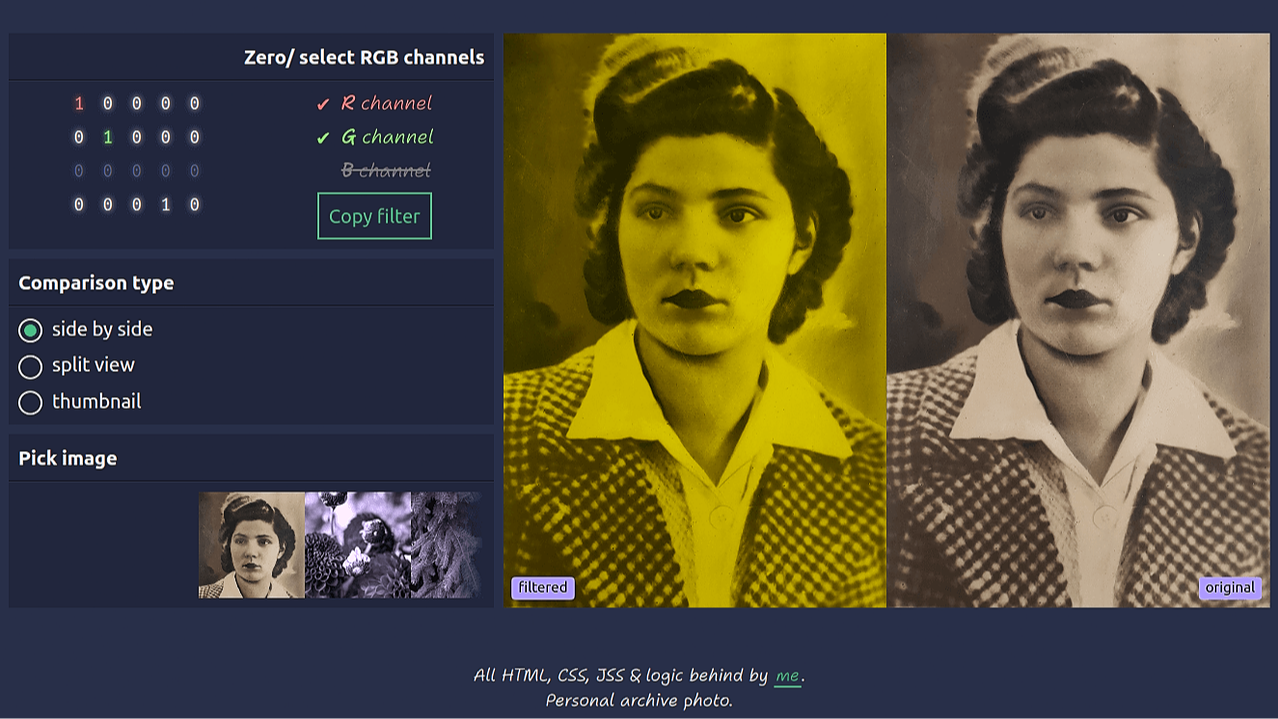 feColorMatrix: zero/ select channels ☆ interactive demo, adaptive layout