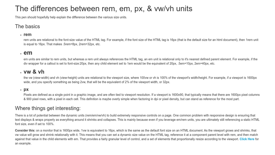 Difference Between Rem Em Px Vw Vh