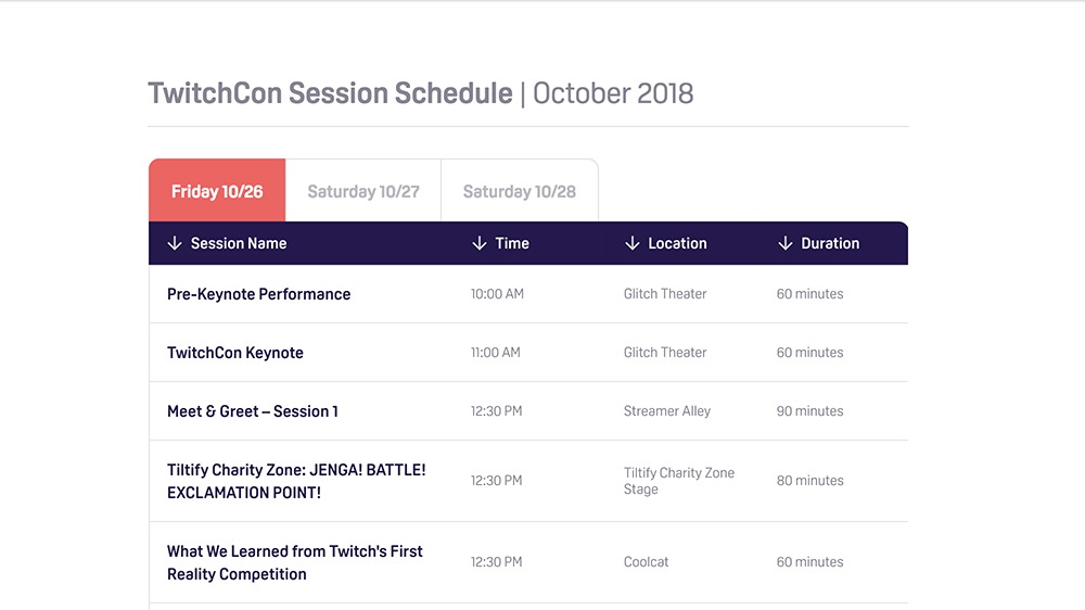 Conference Schedule with Tabs | ZingGrid Demo