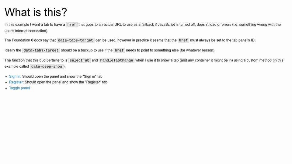 Foundation 6 4 3 Data Tabs Target Issue Foundation 6 4 3 Data Tabs Target Issue