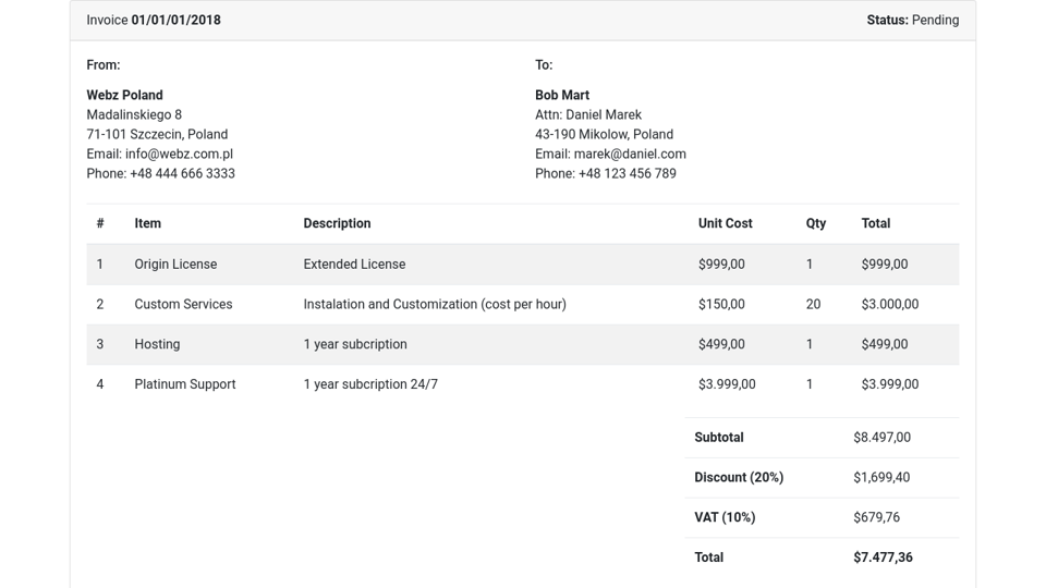 Bootstrap 4 Invoice Template