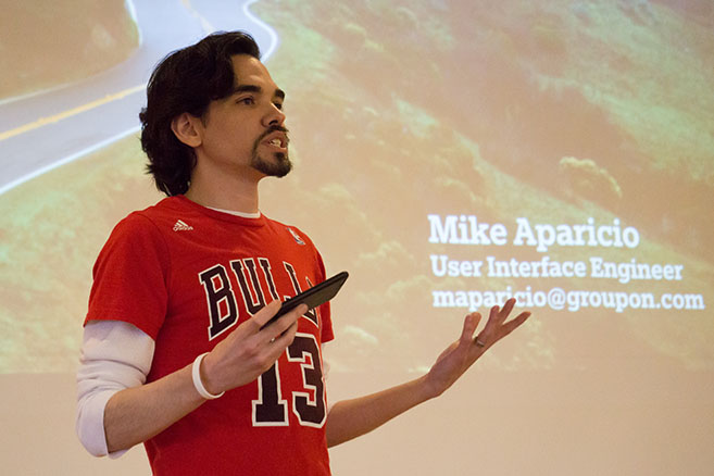Mike giving a talk on responsive design.