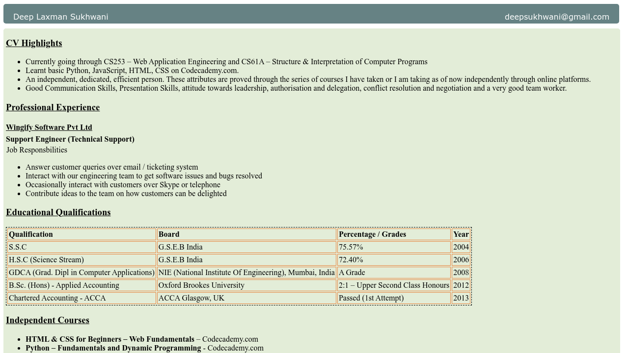 My Cv Made Using Html And Css