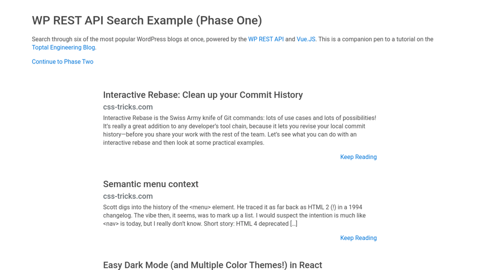 WP REST API Search Example (Phase One)