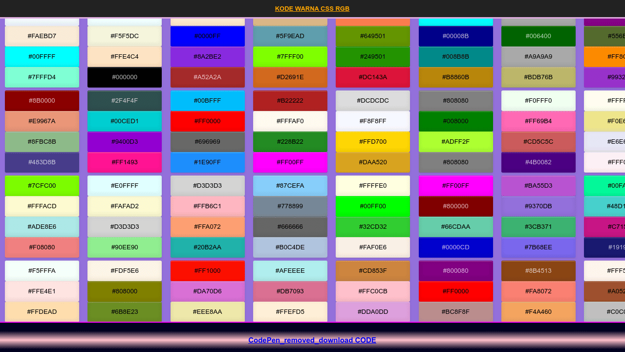 Kode  Warna  CSS RGB   Kode  Warna  CSS RGB