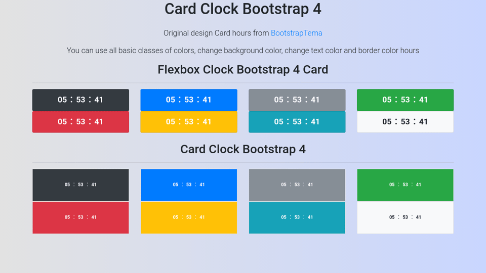 Card Clock Bootstrap 4