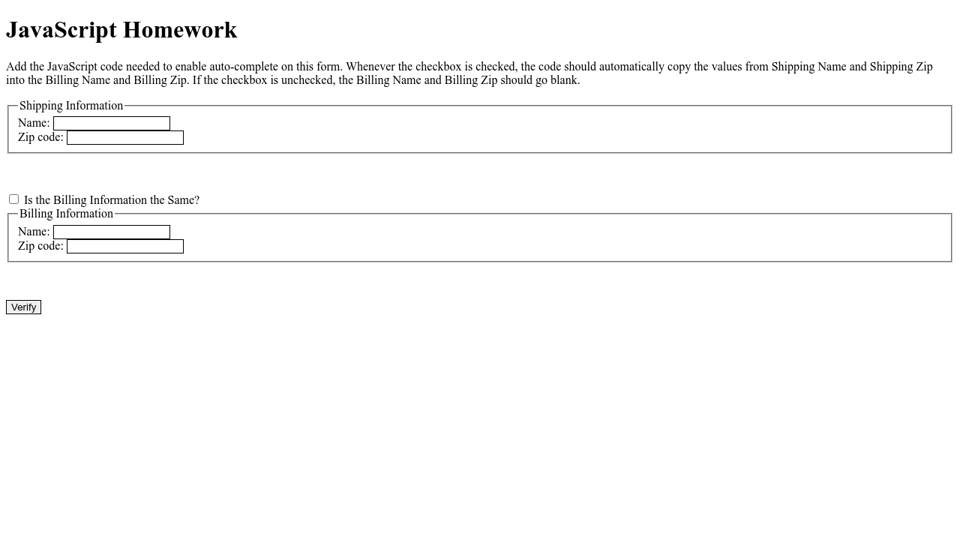 Shipping Billing Form With Js