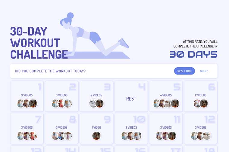 Partial screenshot of a workout assistant app