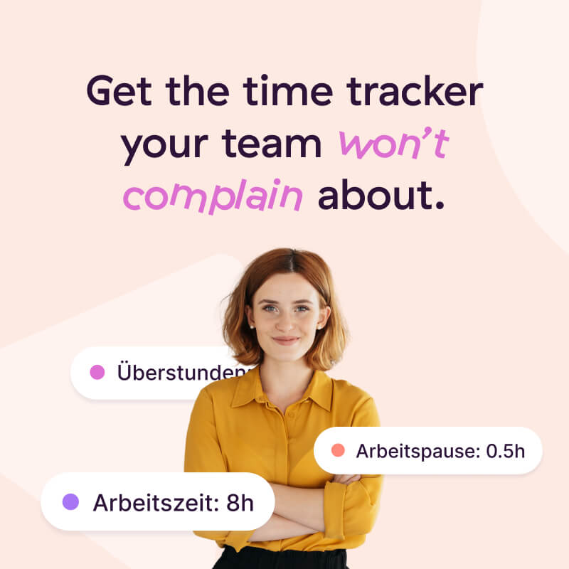 A part of a Facebook or Linked carousel ad set with the quote: Get the time tracker your team won't complain about