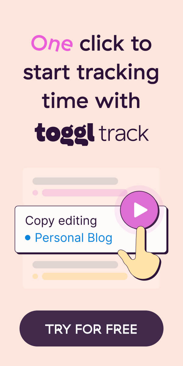 A sample ad banner with the copy: One click to start tracking time with Toggl Track