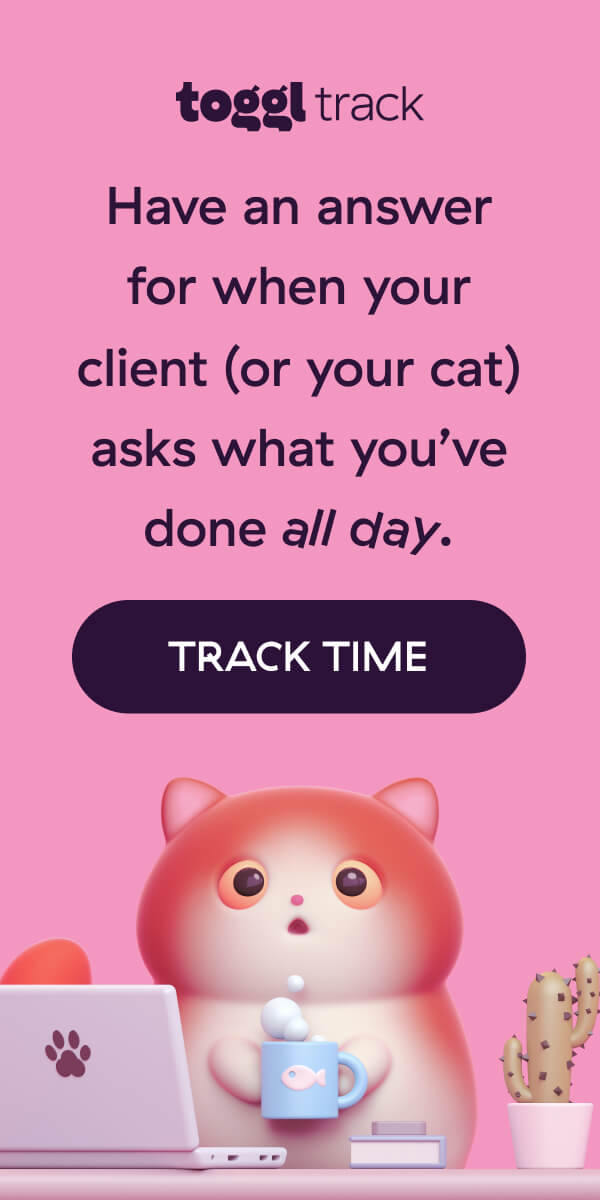 A sample ad banner with the copy: Have an answer for when your client (or your cat) asks what you've done all day