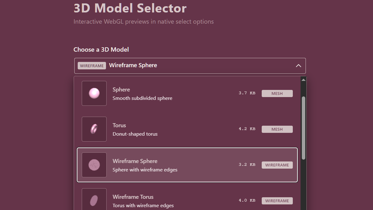 3D Model Selector