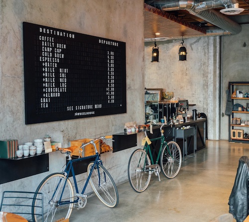 a coffee shop with cycle parking