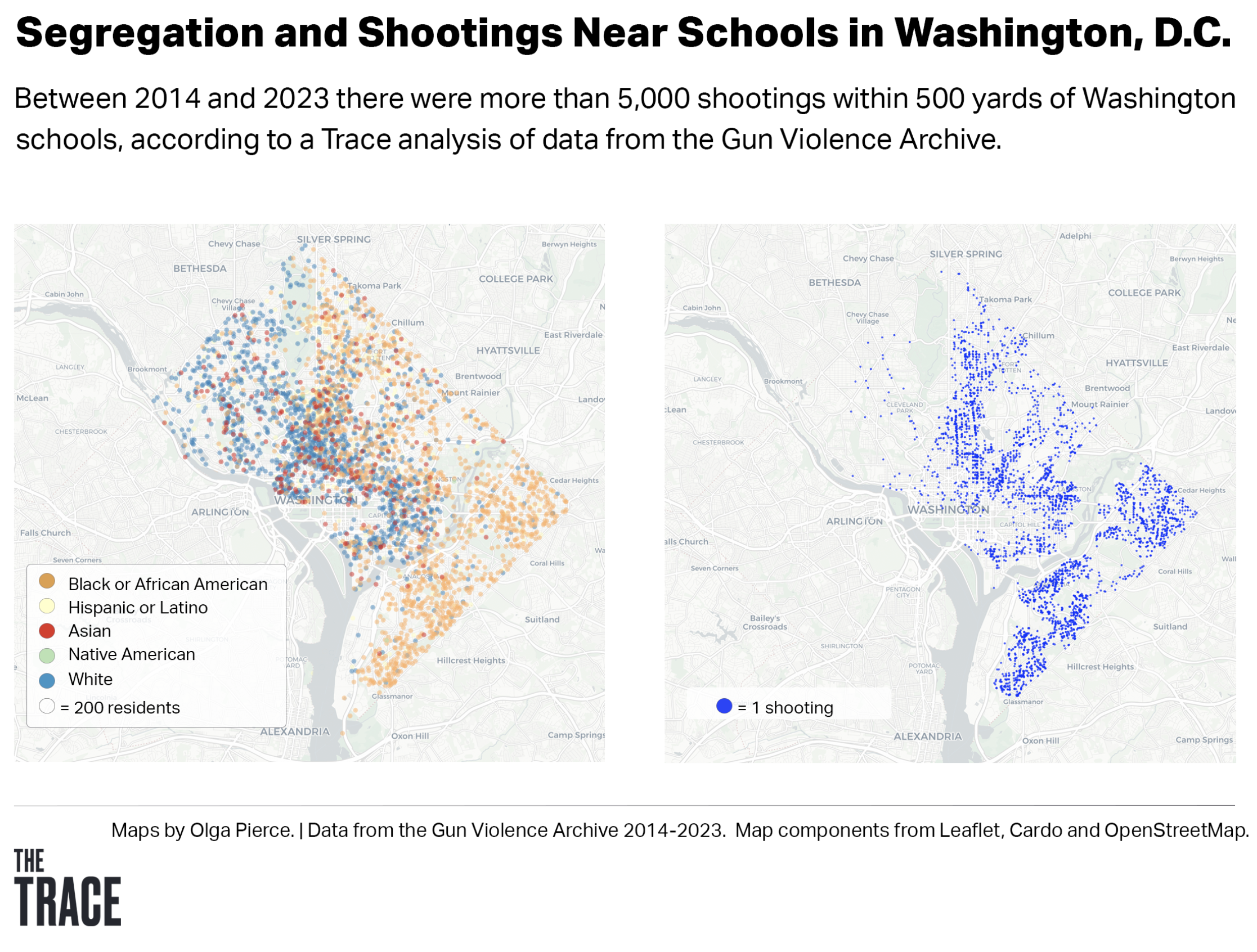 A map of shootings near schools in Washington, D.C.