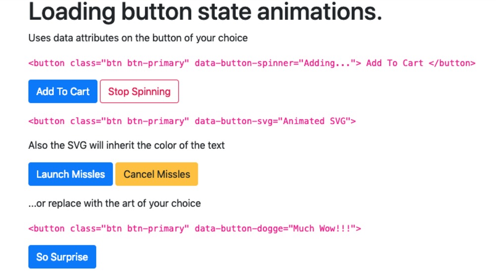 JQuery + Bootstrap 4 Button loading state animation.
