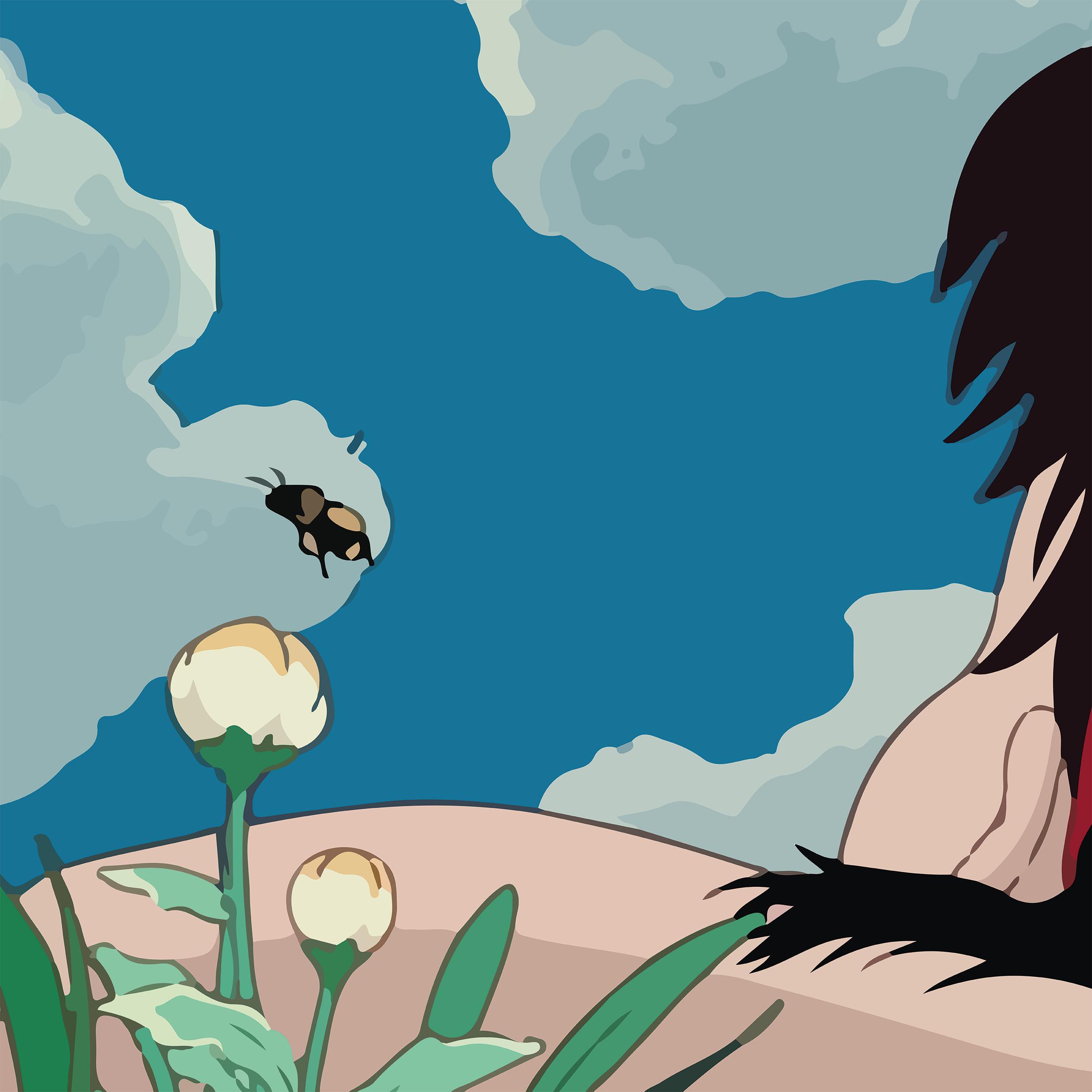 Bumblebee's summer dance,
      Flower to bloom whispers wait,
      Under sky's wide glance.