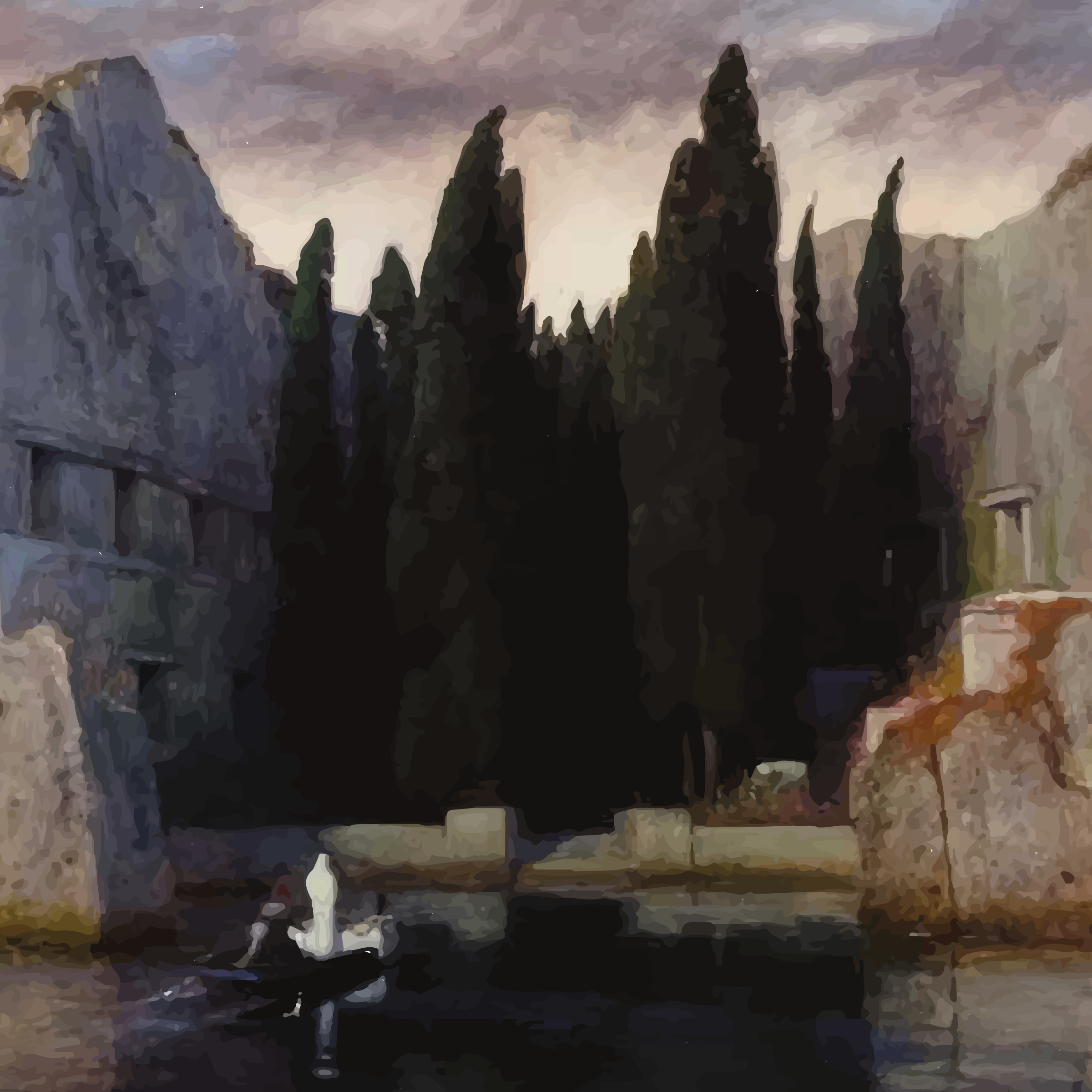 Dusk on still water,
      Silent rower glides through dusk,
      Cypress guards the shore.