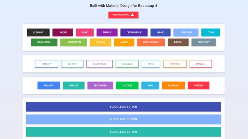 Bootstrap Buttons - Material Design & Bootstrap 4
