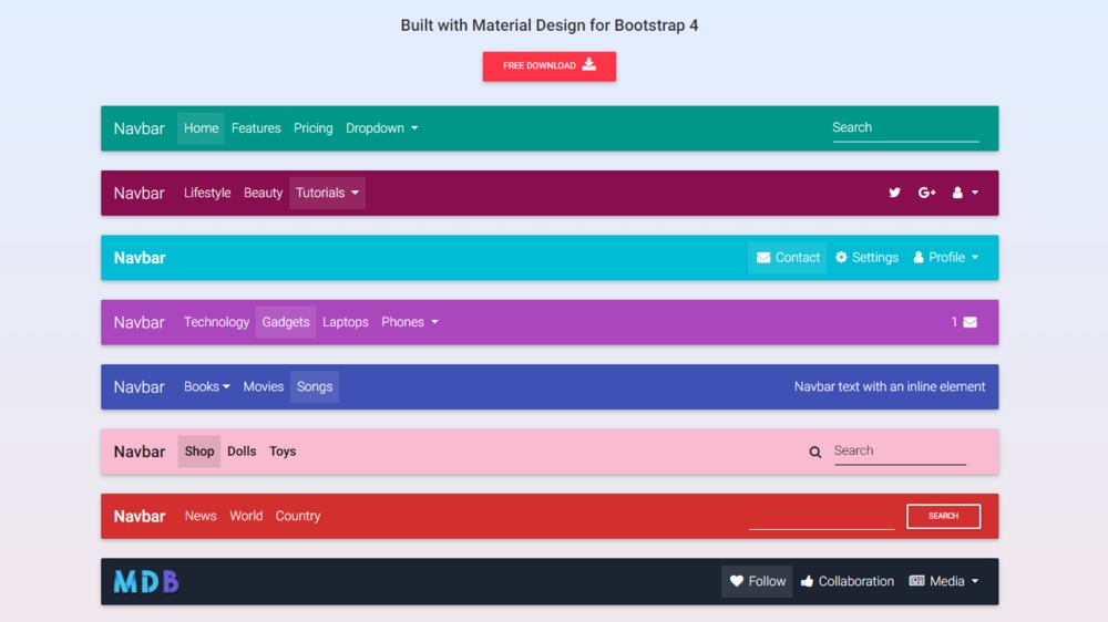 Bootstrap Navbar - Material Design & Bootstrap 4