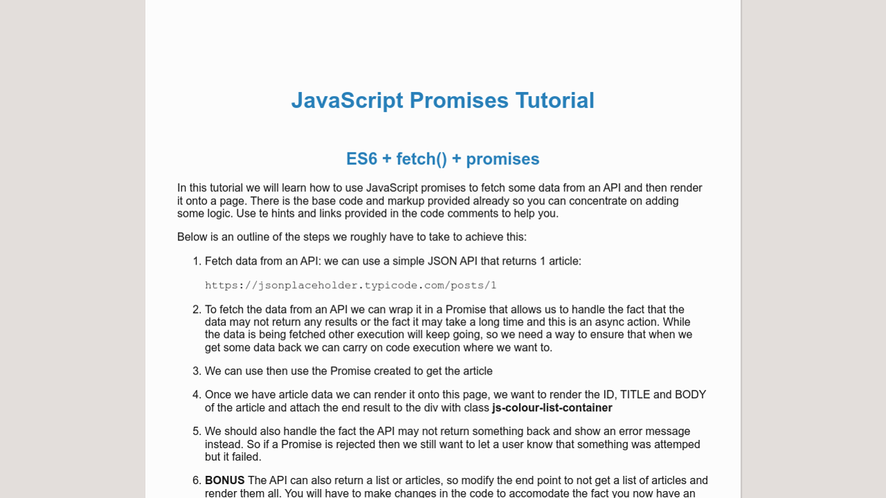 Fetch Promises Exercise