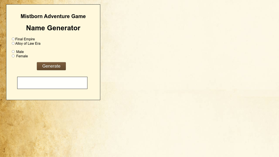 Mistborn Rpg Character Name Generator Mistborn Rpg Character Name Generator