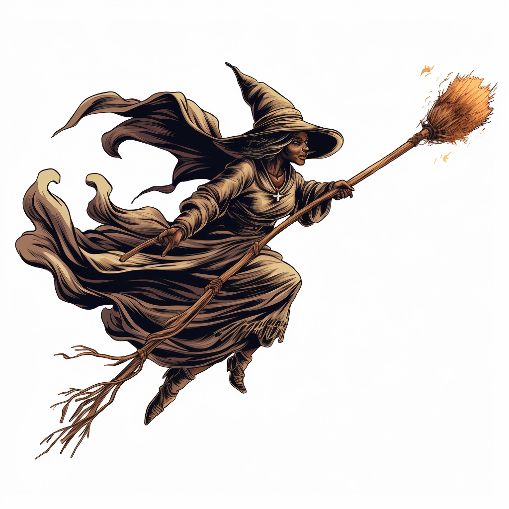 Witch With Broomstick Halloween Clipart