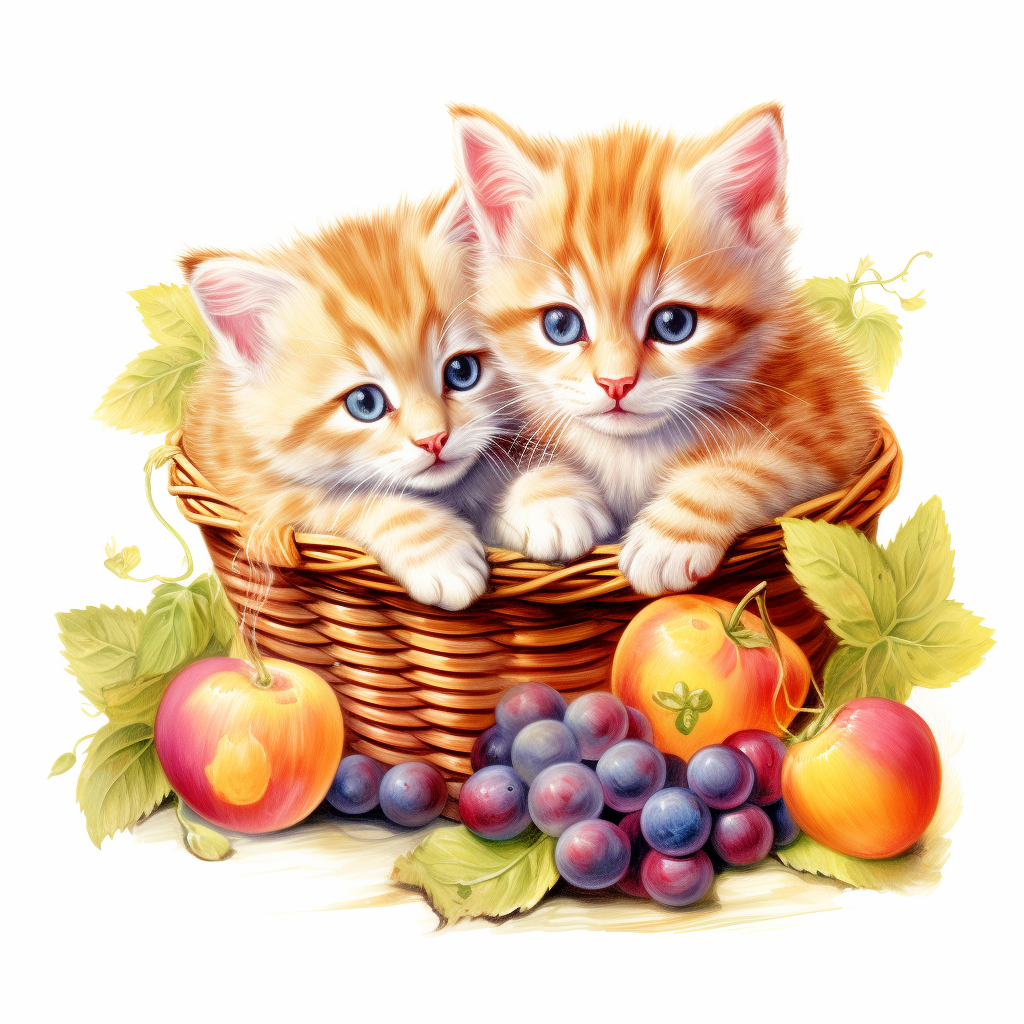 Cats In Fruit Basket Clipart