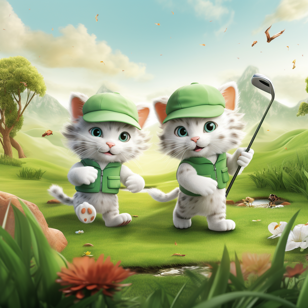 Cute Kittens Holding Golf Clubs Clipart