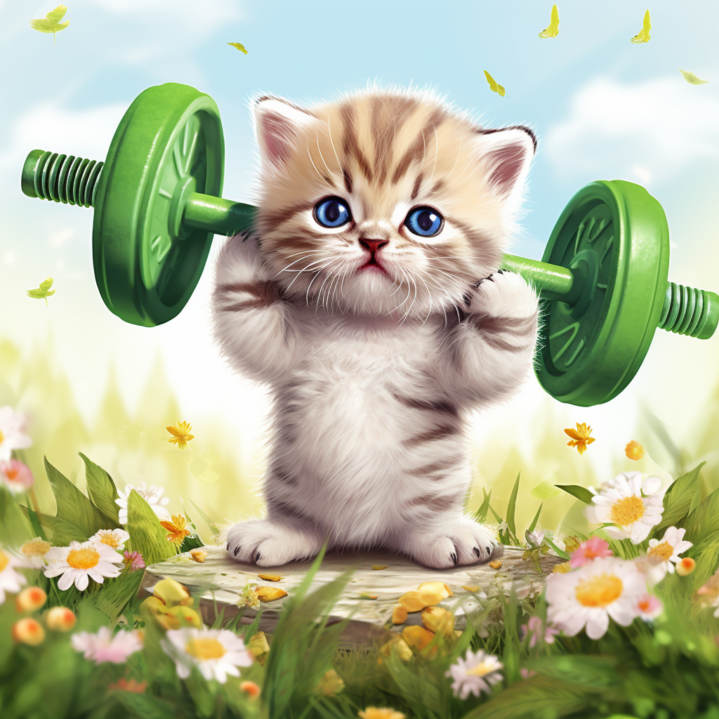 Kitten Holding Dumbbell Clipart